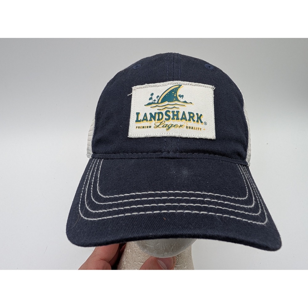 LandShark Lager Trucker Hat Navy Blue White Mesh Snapback Baseball Cap